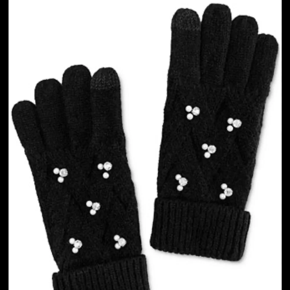 NWT INC International Concepts  Embellished Black Knit Gloves Gifts‎ Warm
